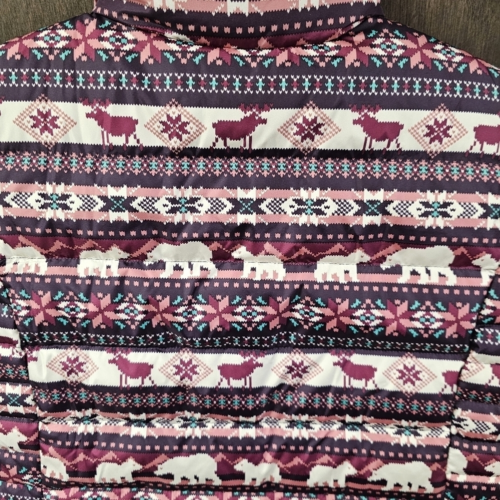 Lands' End Down Puffer Vest Womens 2X Fair Isle Bear Moose Multicolor CJ-1821 - Picture 7 of 9